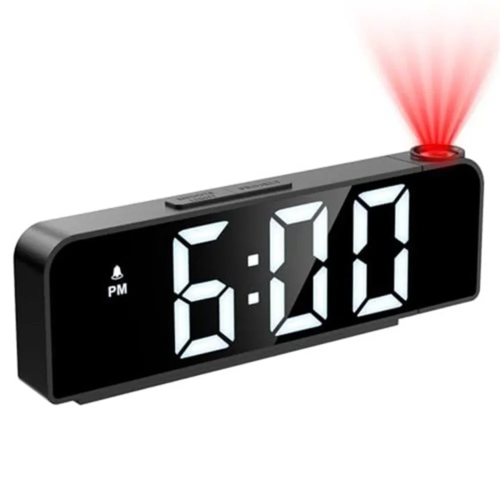 Projection Alarm Clock LED Digital Large Display USB Snooze Night Mode Clock